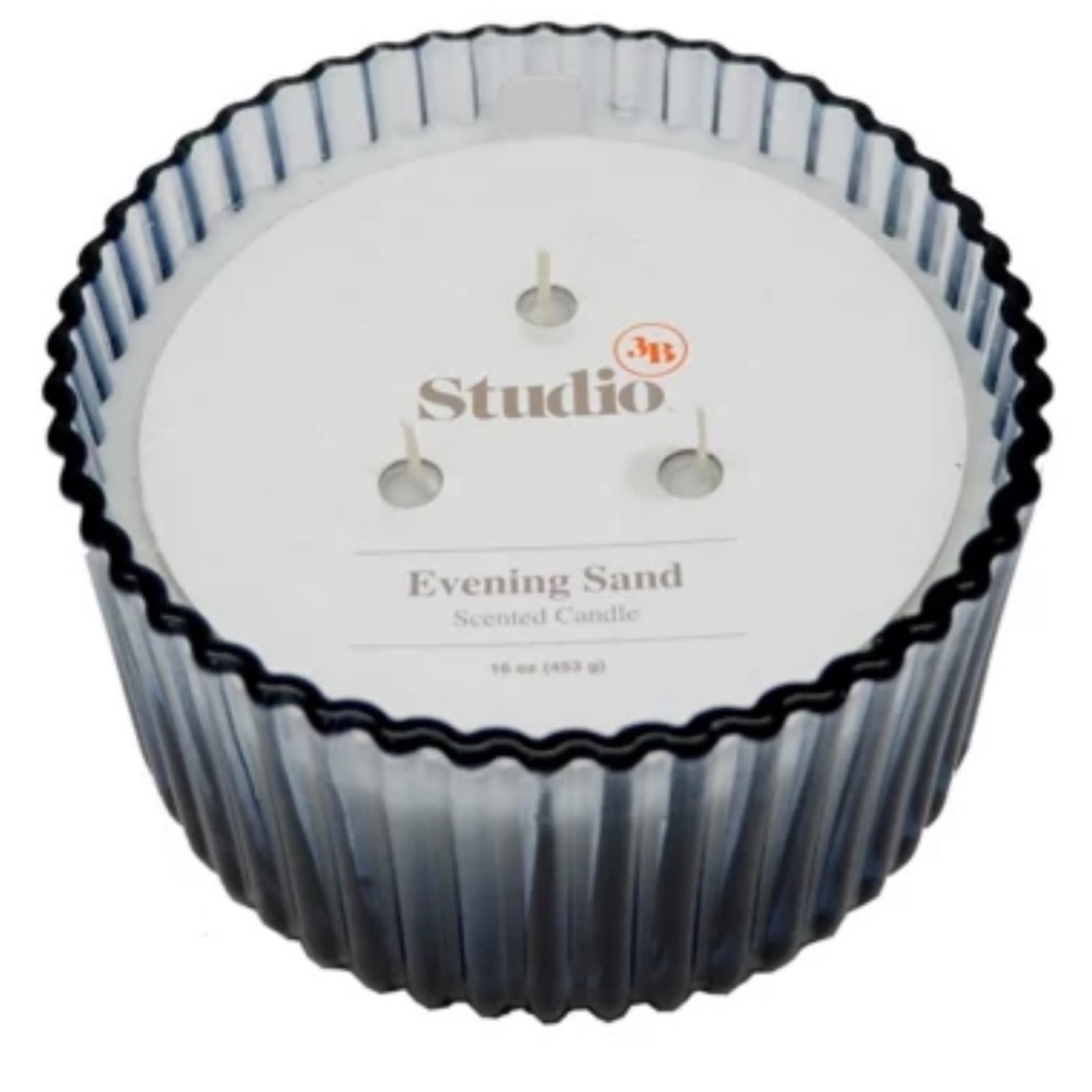 Studio 3B Evening Sand Glass Jar 3 Wicks Scented Candles 16 Oz New